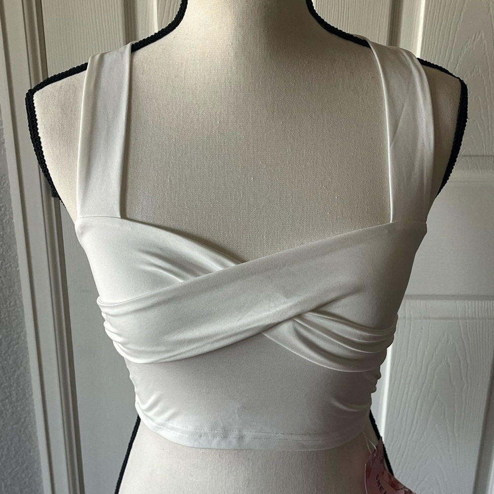 SHEIN White Wrap Crop Top